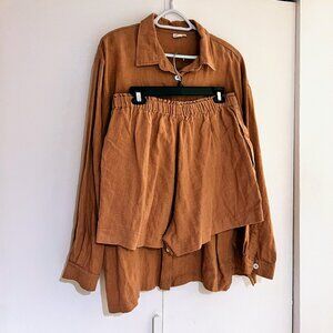 Shelter Clothing set: 100% Linen Lloyd Shirt (XL) and Eva Shorts (L) in Sunbake